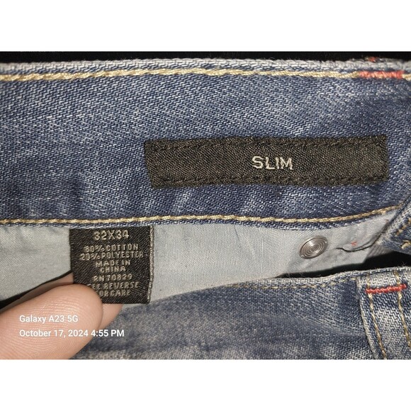 CJ Black Jeans Mens 32X34 Blue Slim Straight Whiskered Distressed - Picture 8 of 9